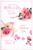 This Mother's Day card captures the feeling of a serene floral arrangement, as though someone in Shadwell has paused a busy day to lay out a bouquet and write a heartfelt note. A loose spray of pink roses sweeps gracefully across a clean, pale background, the blooms overlapping in a soft diagonal that guides the eye. The flowers range from pale blush, almost shell-like in their delicacy, to deeper rose pinks that hint at evening light, with each petal gently curved and slightly ruffled, suggesting softness to the touch. Around the central bouquet, a constellation of fallen petals and smaller rose heads rests on the card's surface, their placement artfully irregular, like petals that have landed naturally while a florist near The Highway adjusted the final arrangement. A warm, flowing message in hand-lettered script winds through the design, forming loops and arcs that echo the rounded shapes of the petals and the relaxed fall of the petals. The calligraphy is neither stark nor heavy; instead, it seems to hover just above the roses, like spoken words of thanks drifting through a quiet Shadwell living room. A slender ribbon in a pale, complementary hue curls gently among the largest blooms, its satin-like sheen implied through soft highlights along each twist. The entire scene is bathed in diffused, gentle light, reminiscent of a soft, cloudy afternoon over the Thames, giving the image a tranquil glow without harsh contrast. Together, the roses, petals, ribbon, and script create a tender, contemplative mood-an image that pairs beautifully with the real scent and texture of fresh flowers delivered for Mother's Day in Shadwell.