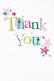 This thank you card radiates gentle happiness, channelling the open-hearted spirit found in Shadwell's riverside lanes. The handwritten 'Thank You' is composed of a parade of playful letters-each alive with bursts of silver, sunshine yellow, sprightly green, and bright blue-brought together with whimsical polka dots and delicate stitched details like those seen on artisan crafts at local E1 fairs. Magenta, teal, and silver stars orbit the message, creating a sense of effortless celebration that feels sincere and welcoming. Set upon a pristine white background, the card maintains a tranquil openness, its layout light and balanced, echoing the peacefulness of St. George's-in-the-East's green spaces. This card conjures images of gratitude passed between neighbours, the energy of community gatherings, and the thoughtful pairing of a thank you note with a fresh bouquet from Flowers Shadwell. Its blend of joy and sincerity makes it ideal for marking moments of appreciation-an accessible, memorable gesture for anyone receiving flowers in this spirited East End corner.